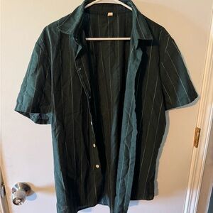 SHEIN Dark Green Striped Button Down Shirt